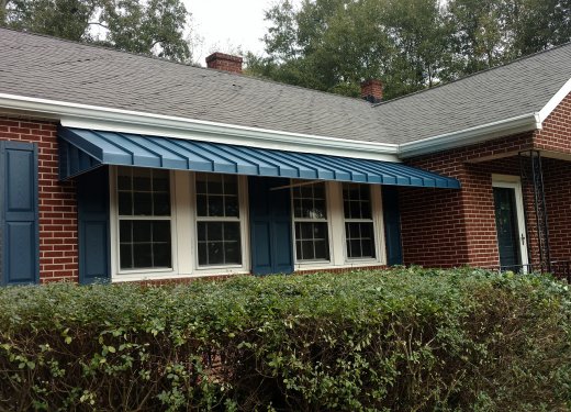 Blue standing seam awning in Anderson, SC